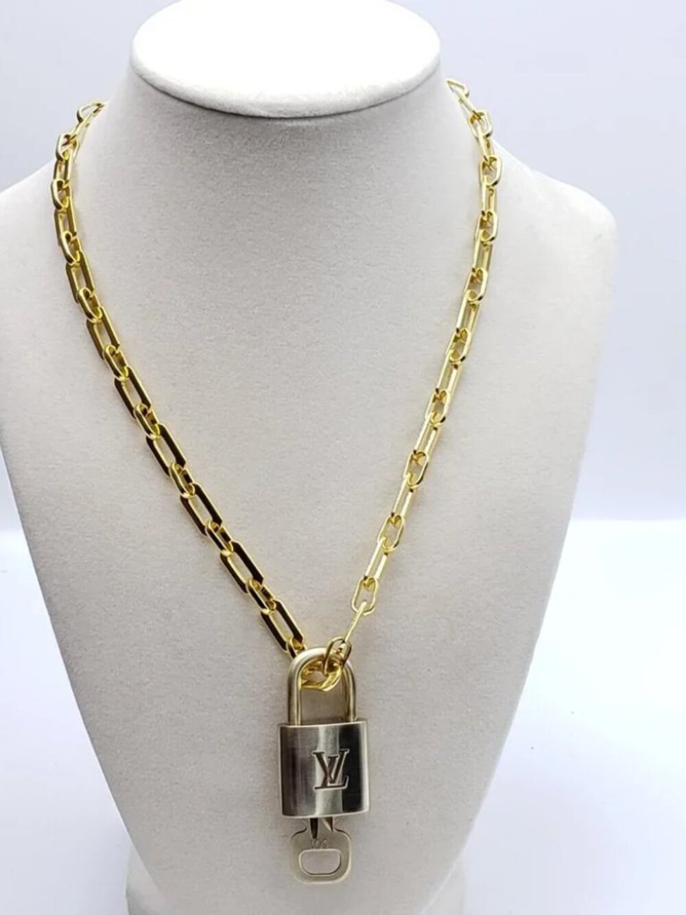Authentic Louis Vuitton Gold Padlock w/Unbranded Stainless Steel Chain Necklace - Picture 7 of 9